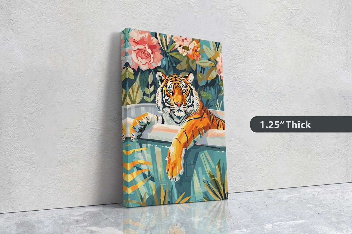 Tiger In Bathtub Tropical Jungle Pink Floral Maximalist Art Poster - Image 3