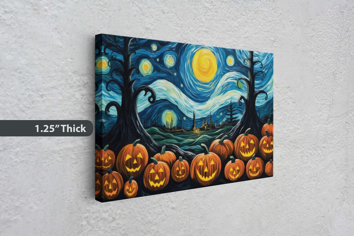 Pumpkin Patch On Starry Night, Van Gogh Halloween - Image 3