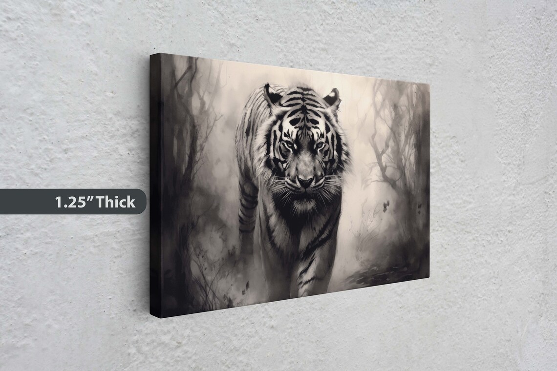 Black And White Tiger Misty Forest Wildlife Photography Wall Art - Image 3