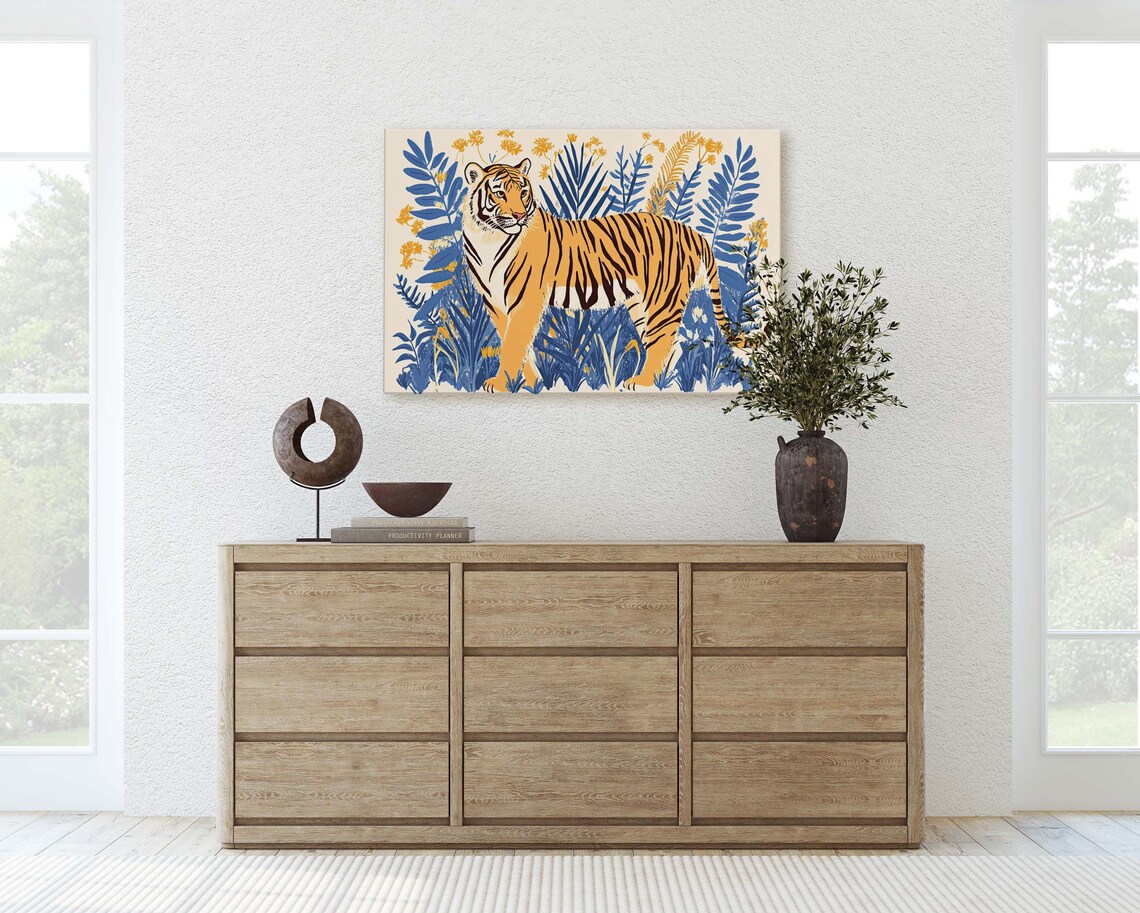 Jungle Tiger Minimalist Botanical Animal Art Print - Image 3
