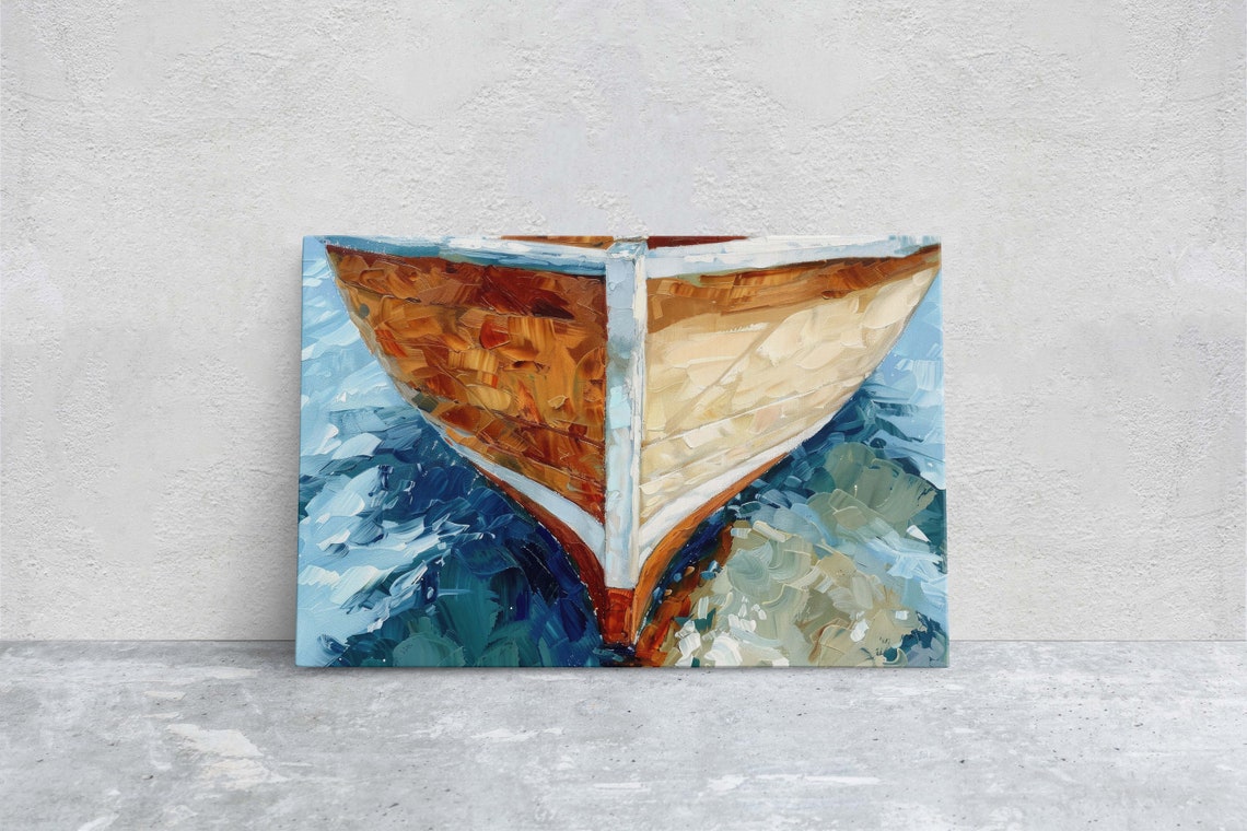Wooden Boat Bow Sailing Through Blue Water Impressionist Art Poster