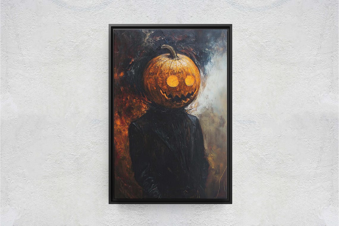 Jack O Lantern Pumpkin Head Creepy Gothic Halloween Portrait Poster