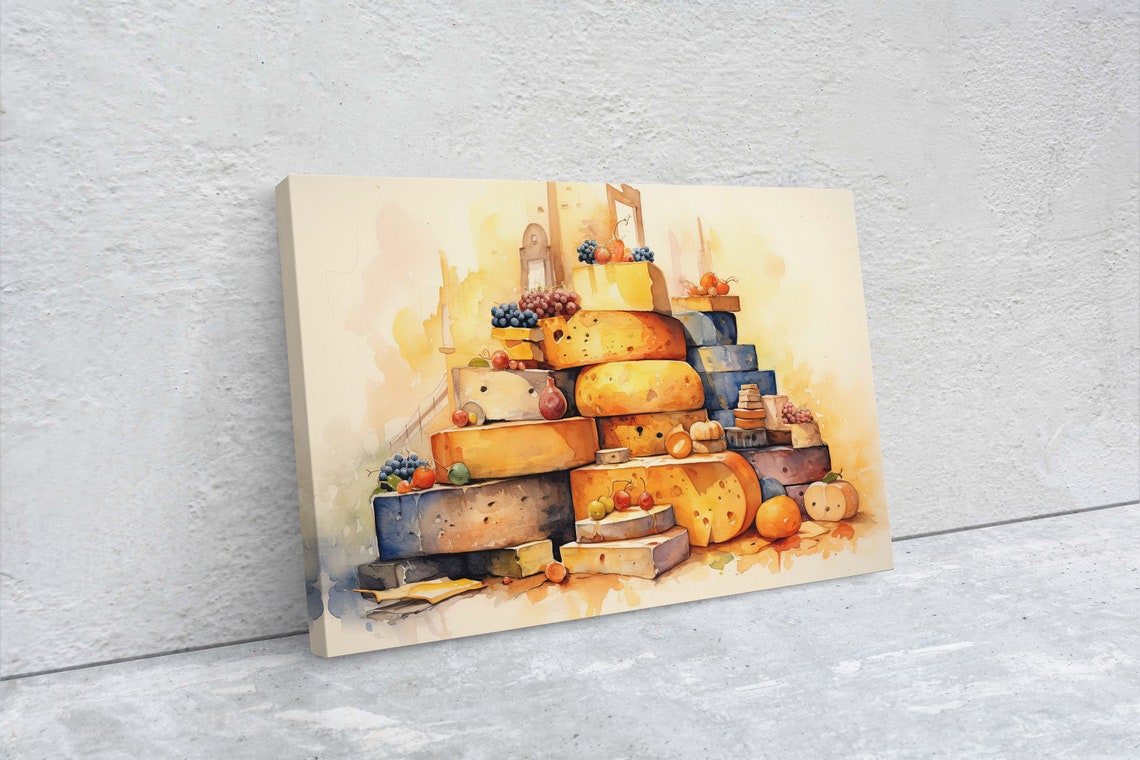 Cheese Wheels Tower Watercolor Grapes Deli Kitchen Wall Art Poster - Image 2