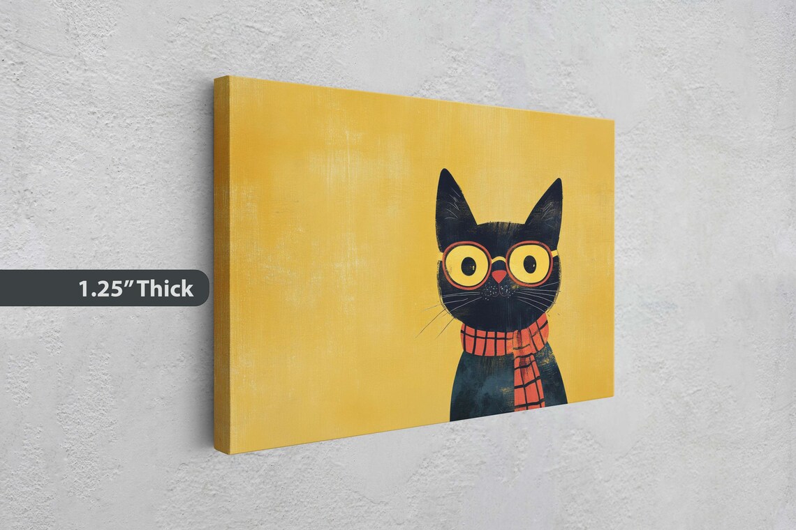Black Cat Wearing Glasses and Orange Scarf Pop Art Style Wall Art - Image 3
