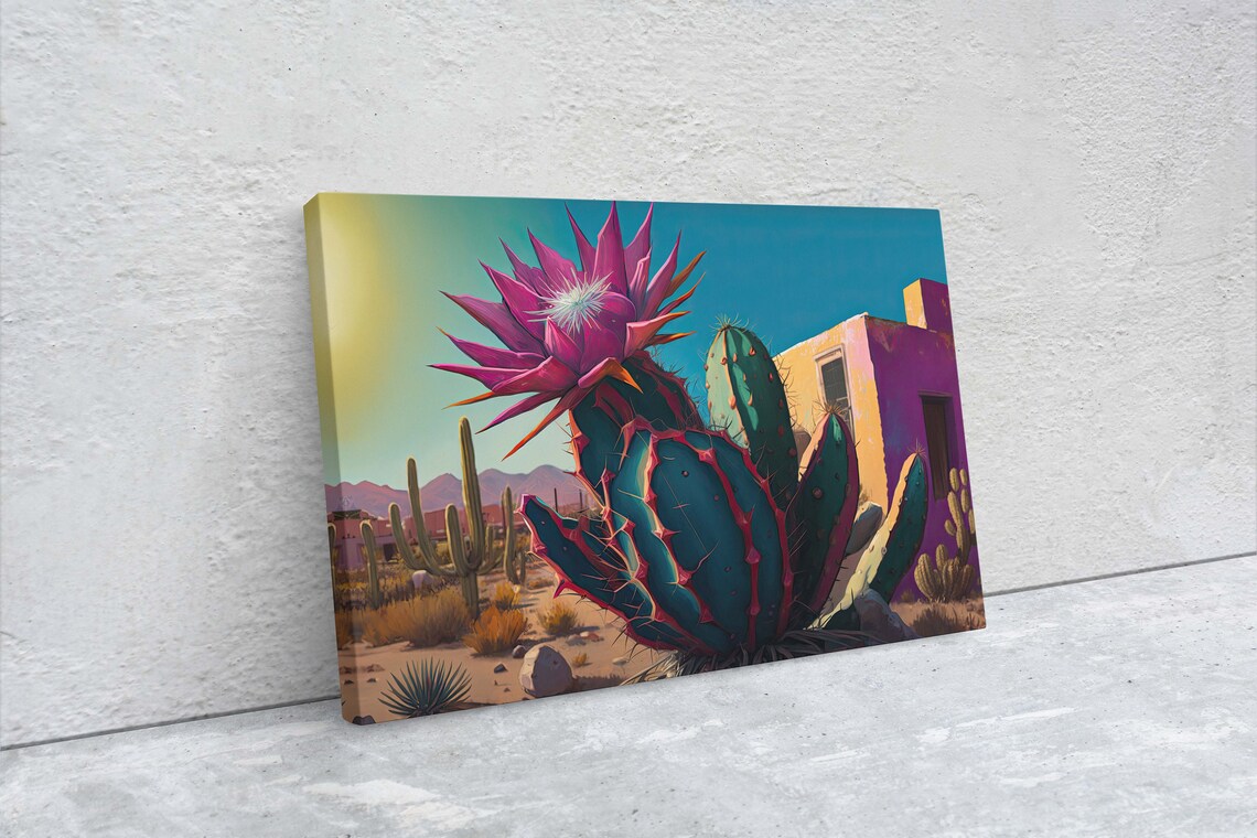 Blooming Cactus Southwest Art Print, Surreal Desert - Image 2
