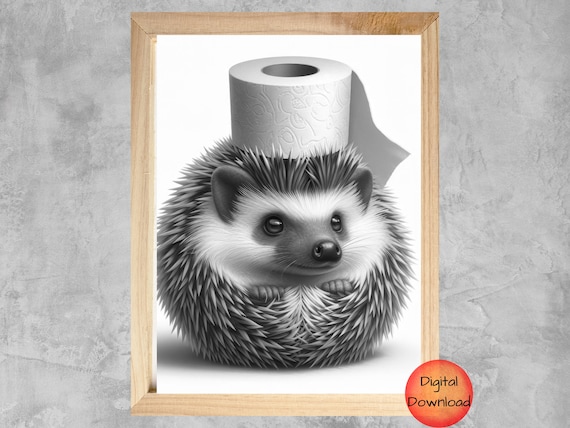 Kids Hedgehog Bathroom Print Funny Wall Art Whimsy Gift For Lovers Humor Color Bw