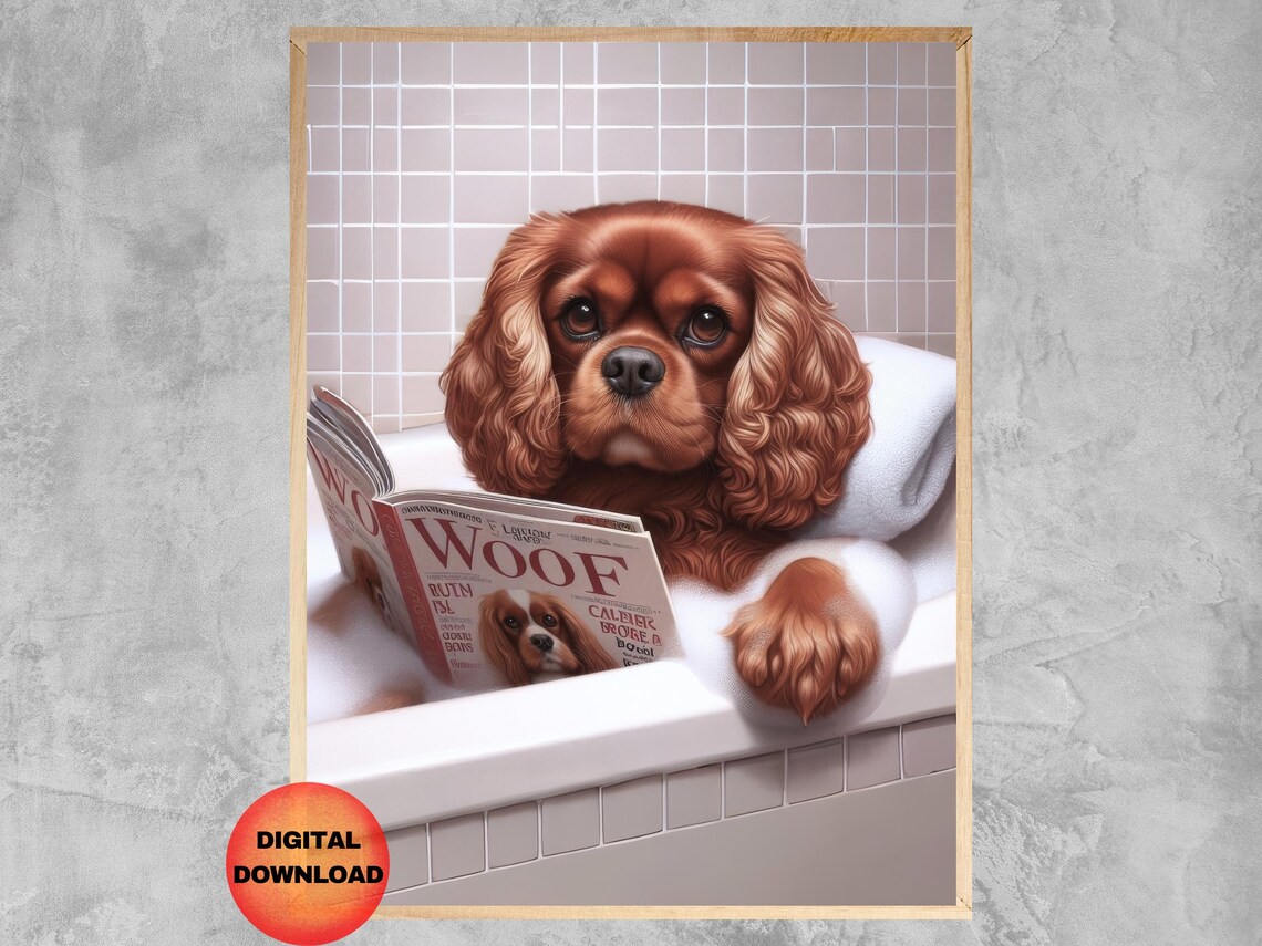 Ruby Cavalier King Charles Spaniel Bathtub Art Print