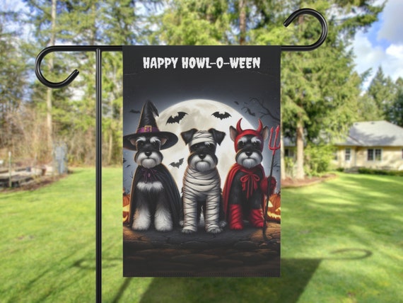 Mini Schnauzer Garden Flag, Halloween Autumn Banner