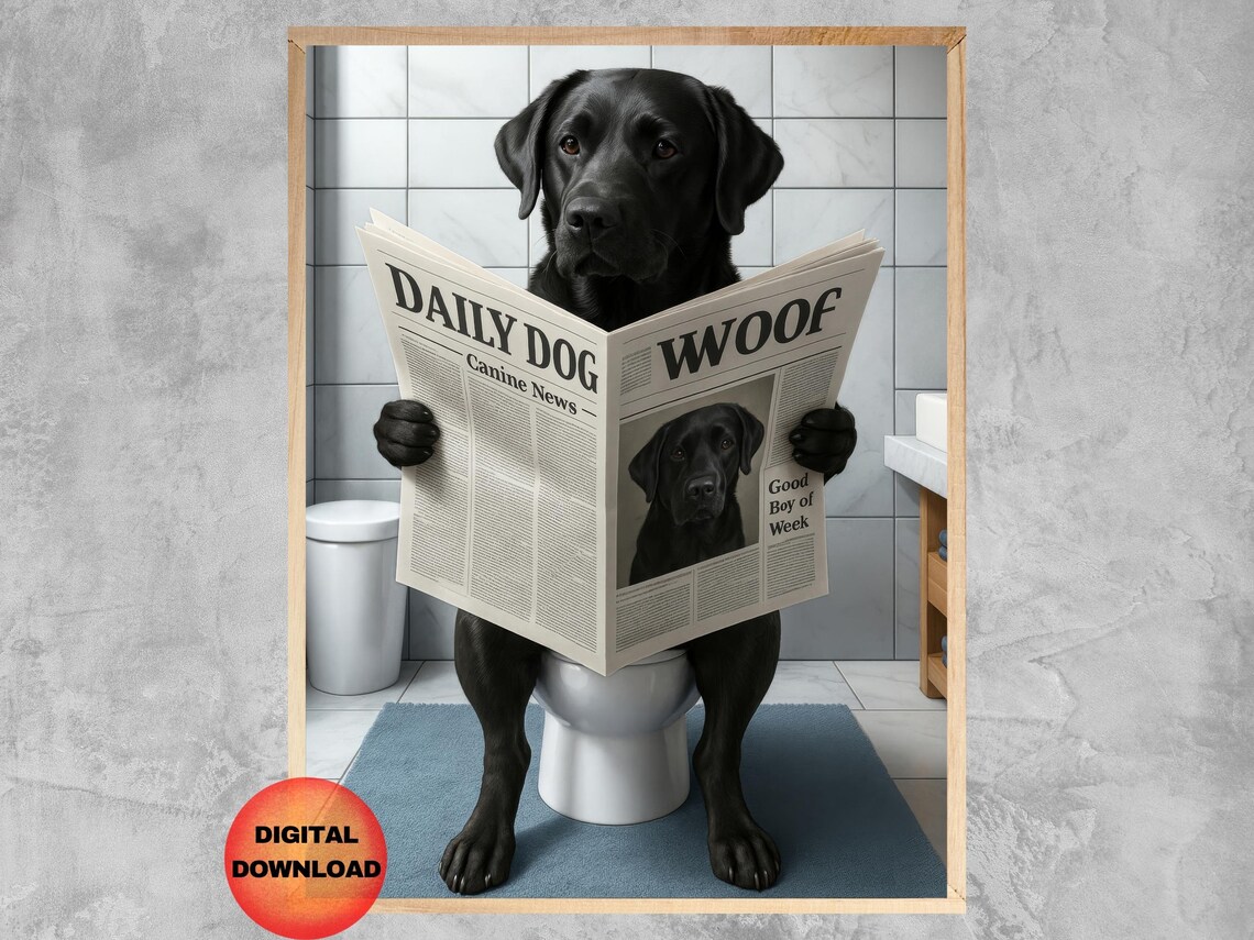 Labrador On Toilet Funny Bathroom Poster