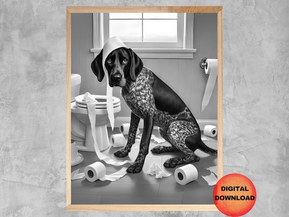 Gsp Bathroom Toilet Black And White Wall Art Funny German Shorthaired Pointer Paper Print Owner Gift Pet Humor