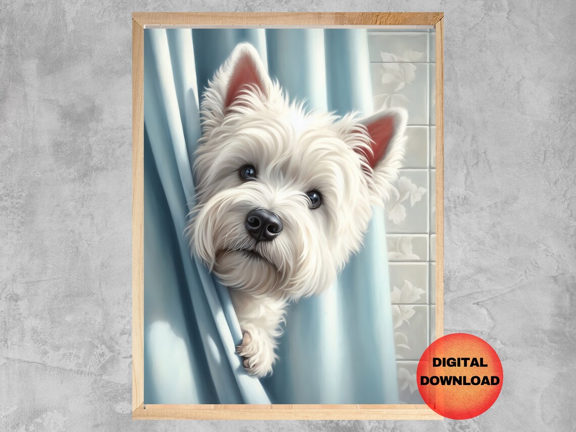 Westie Funny Bathroom Art Print, Dog Lover Gift