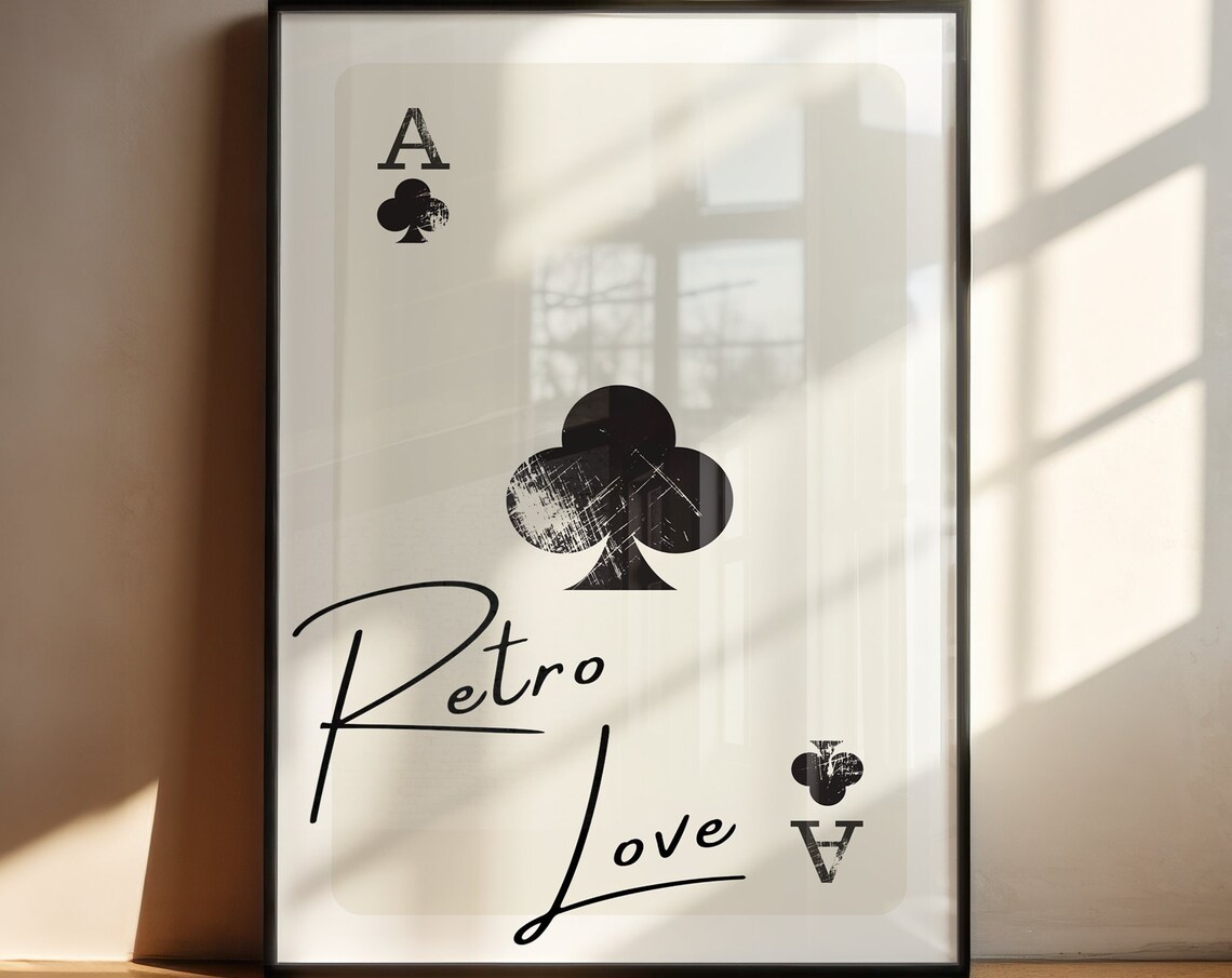 Ace Of Clubs Retro Love Script Vintage Playing Card Art Poster - Image 2