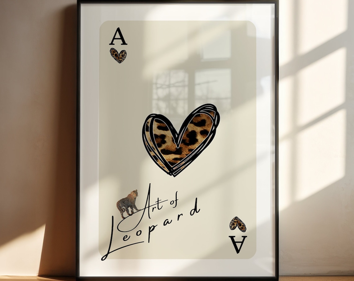 Art of Leopard Ace Card Leopard Heart Girly Bedroom Wall Poster