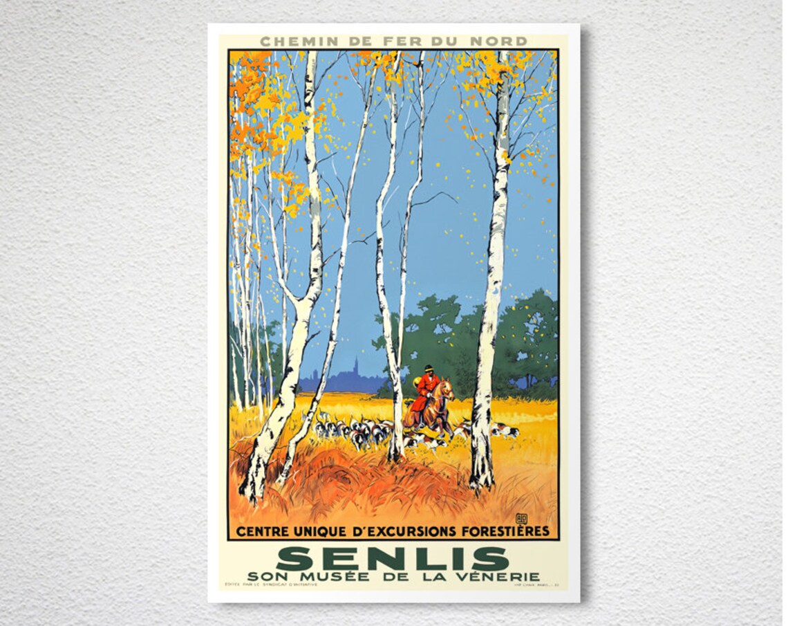 Senlis France Chemin de Fer du Nord Vintage Hunting Museum Poster - Image 2