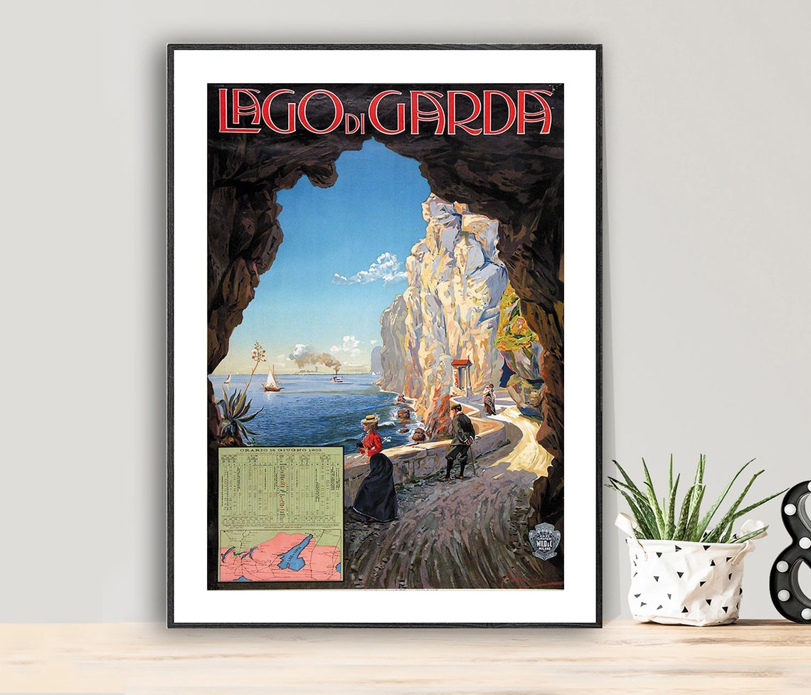 Lago di Garda 1905 Vintage Italian Lake View Through Cave Poster