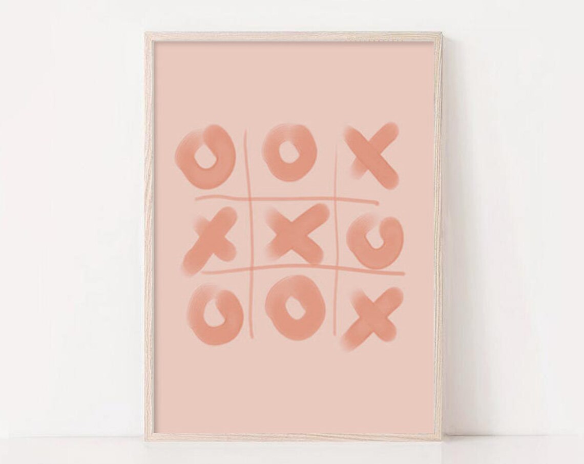 Peach Tic Tac Toe Noughts and Crosses Playful Pastel Pink Game Poster