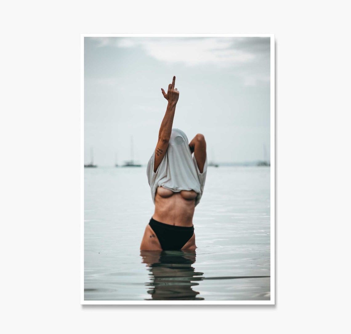 Middle Finger Print Fu Poster Feminism Poster Middle Finger Lake Wall Art Scandi Prints Naked Women Art Man Cave Art Office Art - Image 2