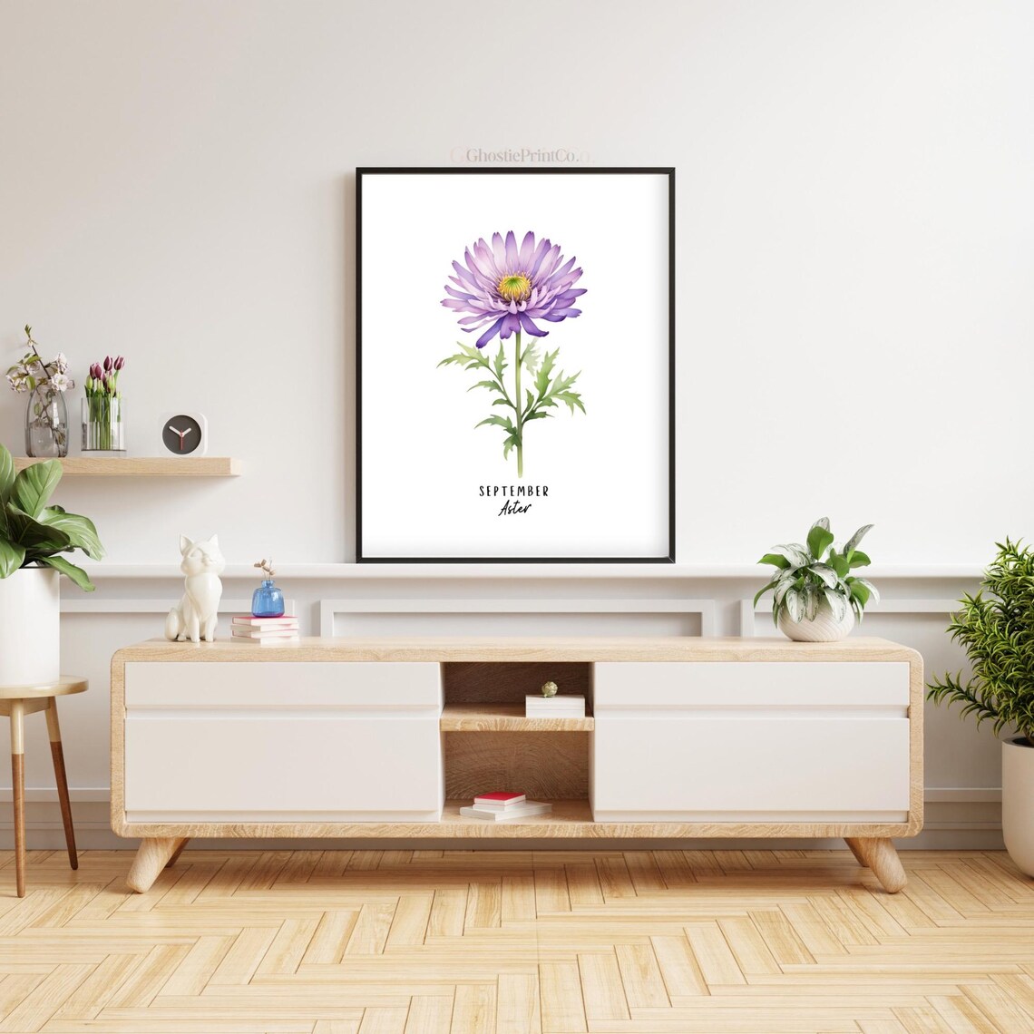 September Aster Birth Flower Watercolor, Art Print - Image 3