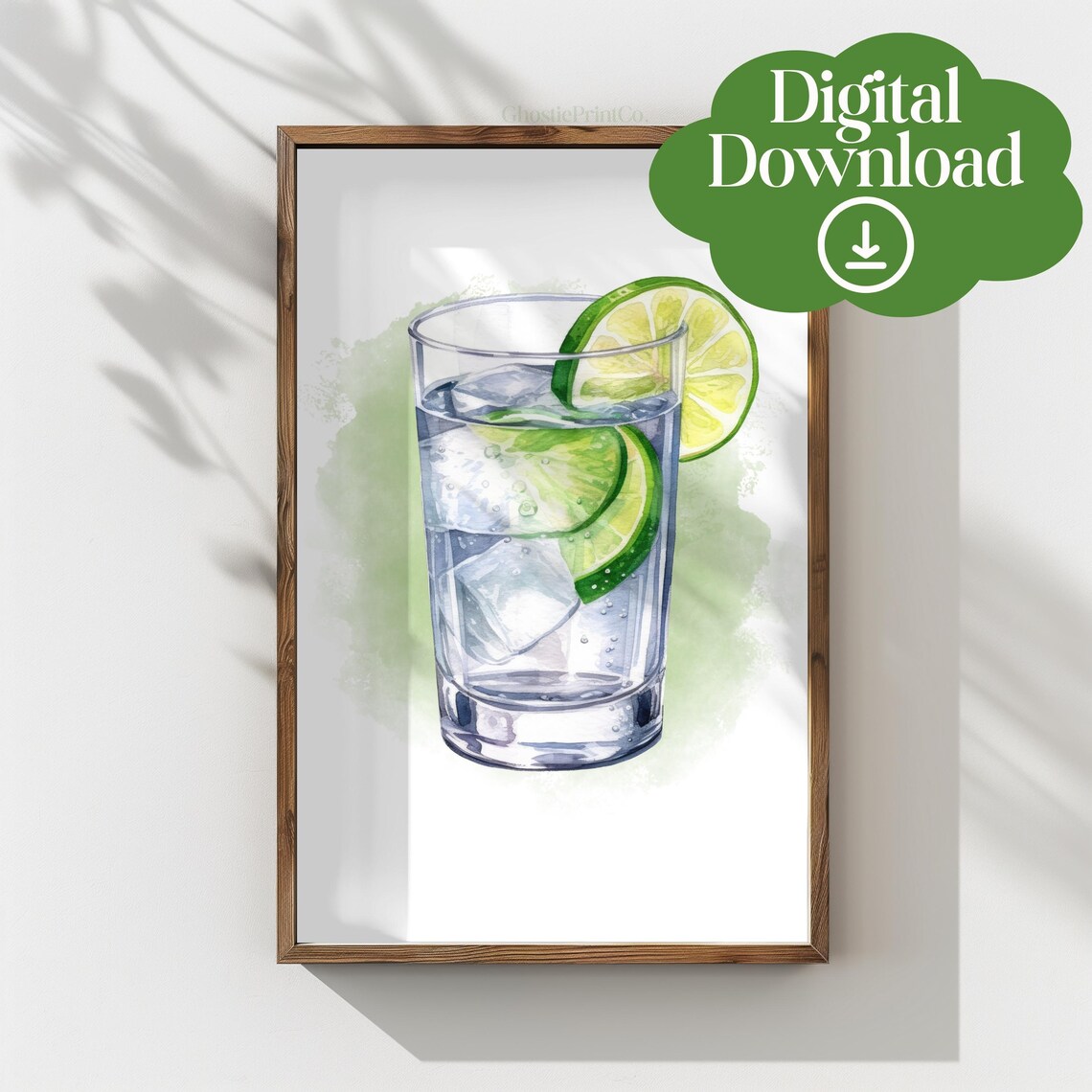 Gin And Tonic Watercolor Lime Wedges Glass Drink Home Bar Poster