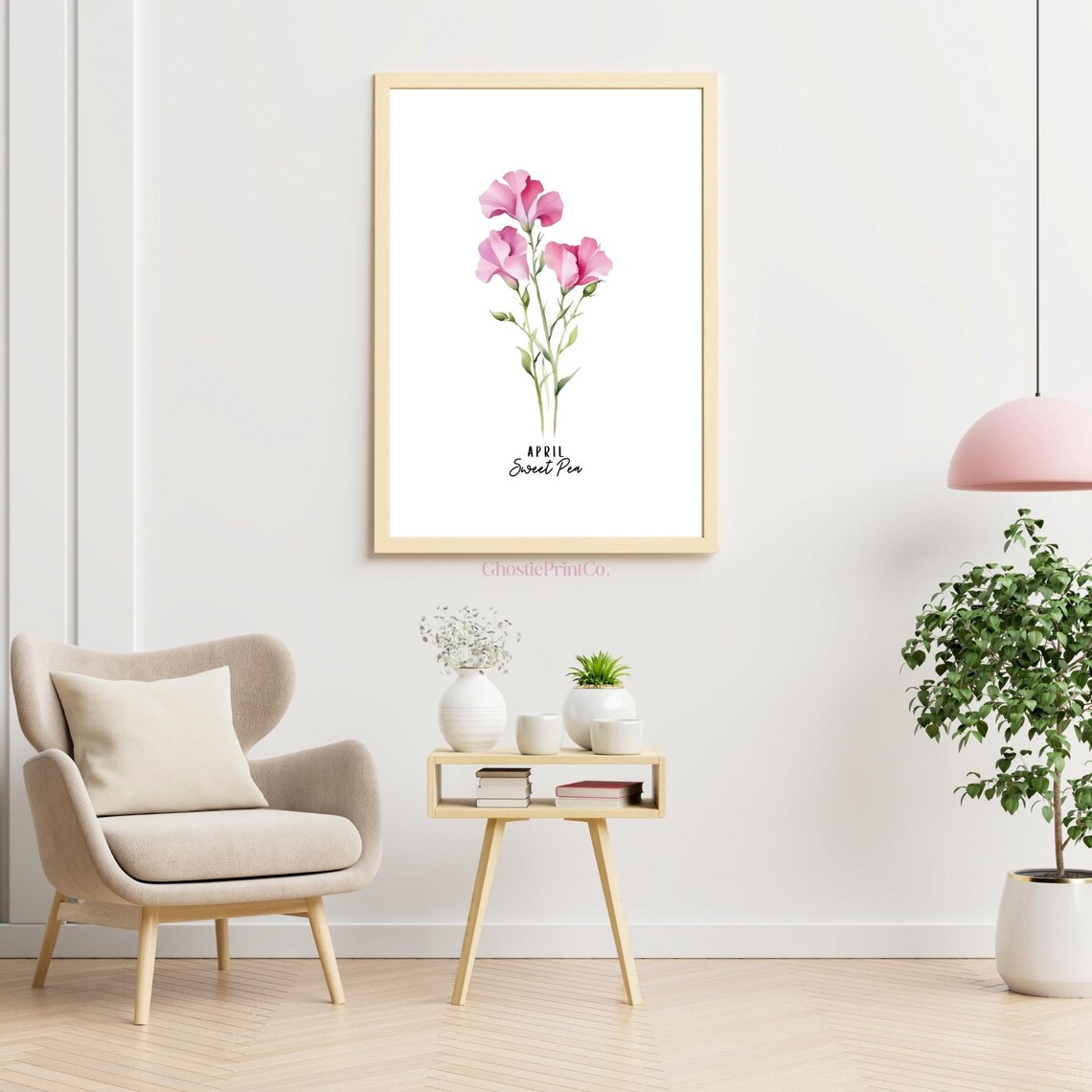 April Sweetpea Birth Flower Watercolor Painting - Image 3