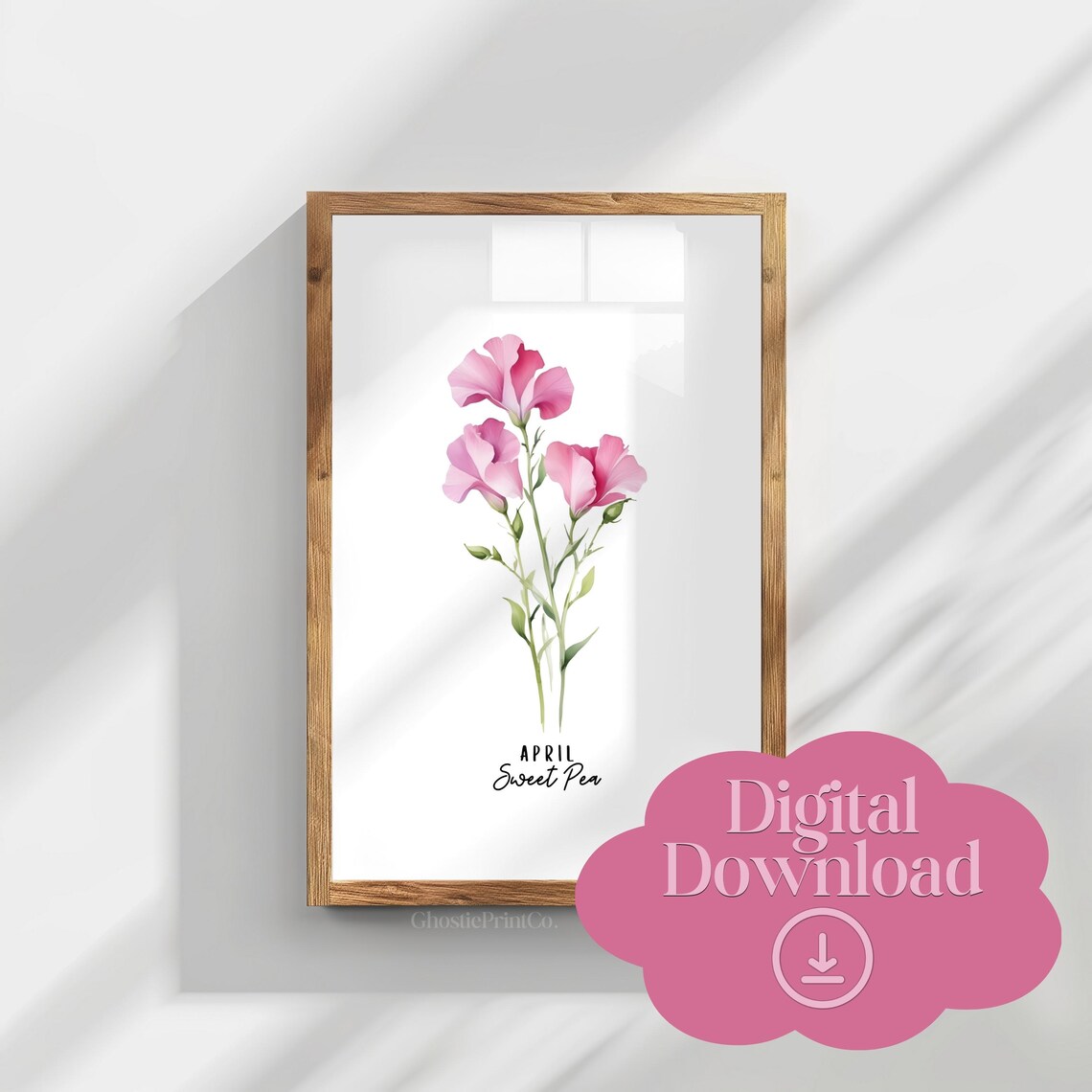 April Sweetpea Birth Flower Watercolor Painting