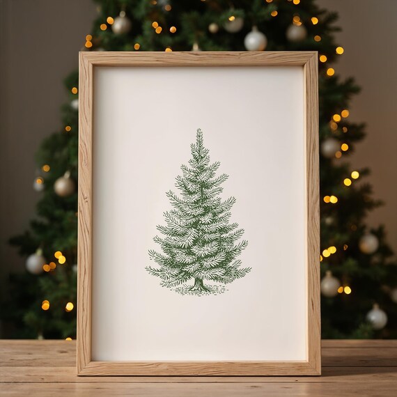 Minimalist Green Pine Tree Vintage Christmas Holiday Art Poster