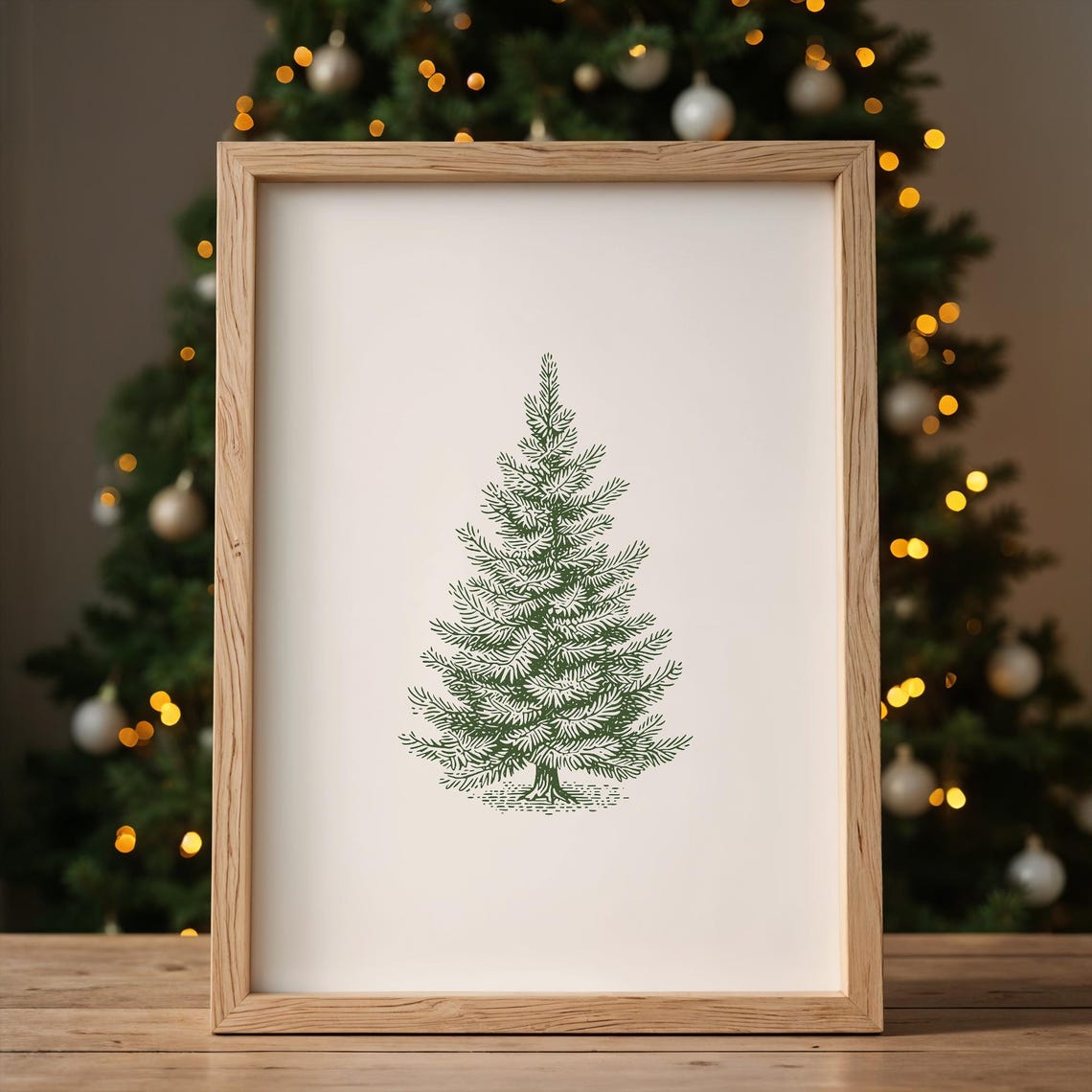 Minimalist Green Pine Tree Vintage Christmas Holiday Art Poster