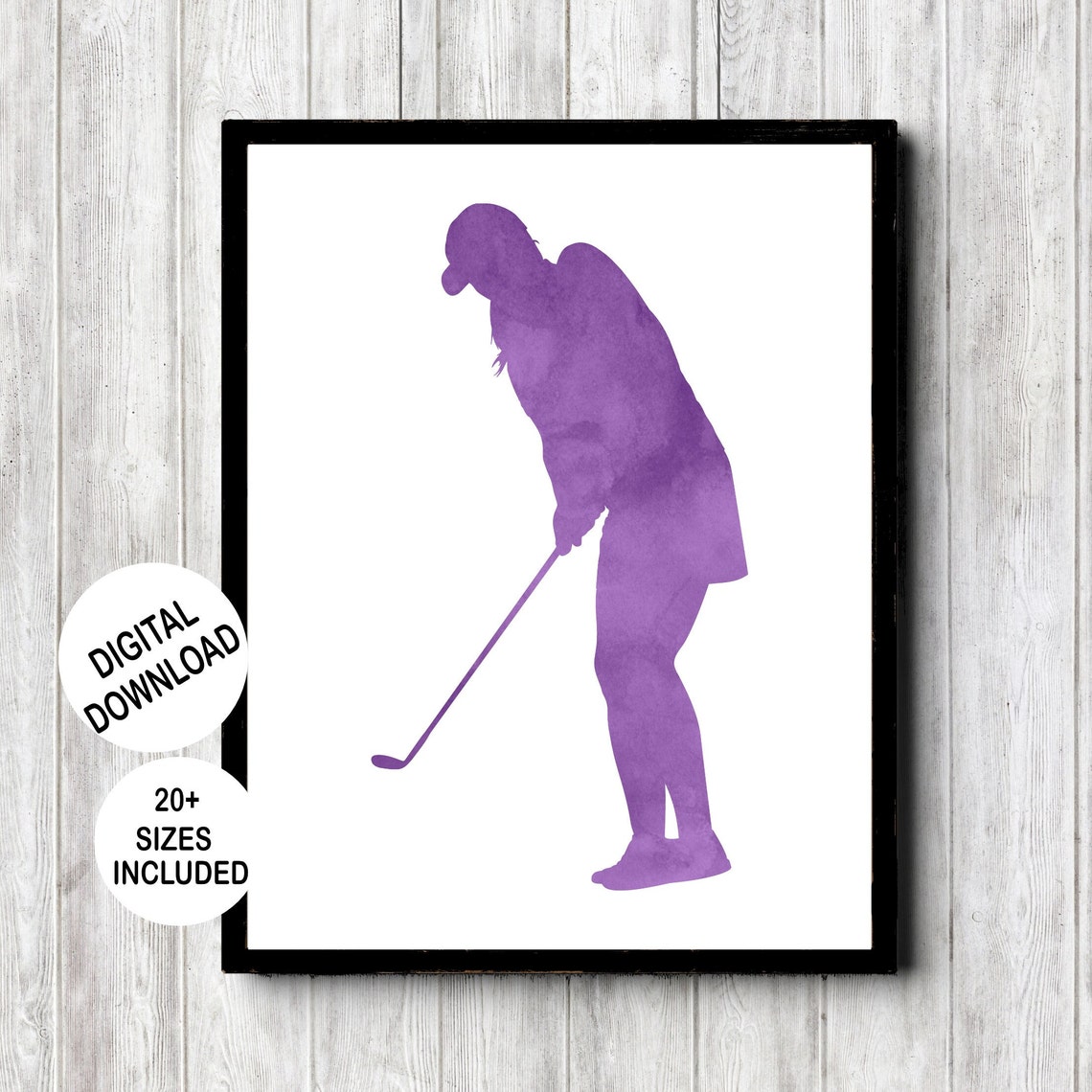 Female Golfer Setup Stance Purple Watercolor Silhouette Golf Poster