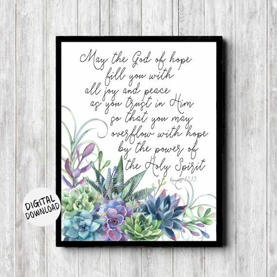 Romans 15 Verse 13 Succulent Watercolor Christian Scripture Print