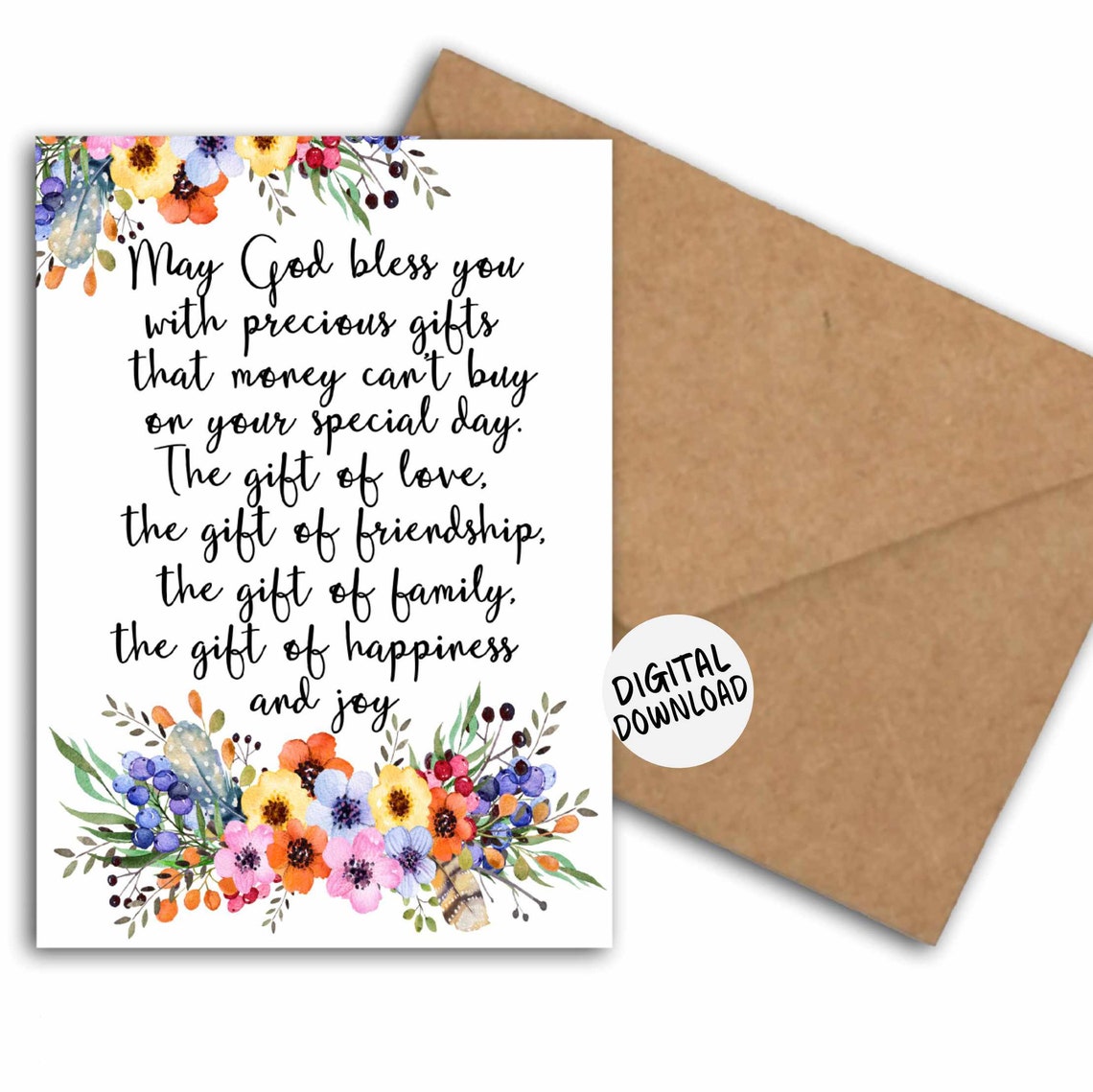 May God Bless You Wildflower Christian Greeting Birthday Card Poster