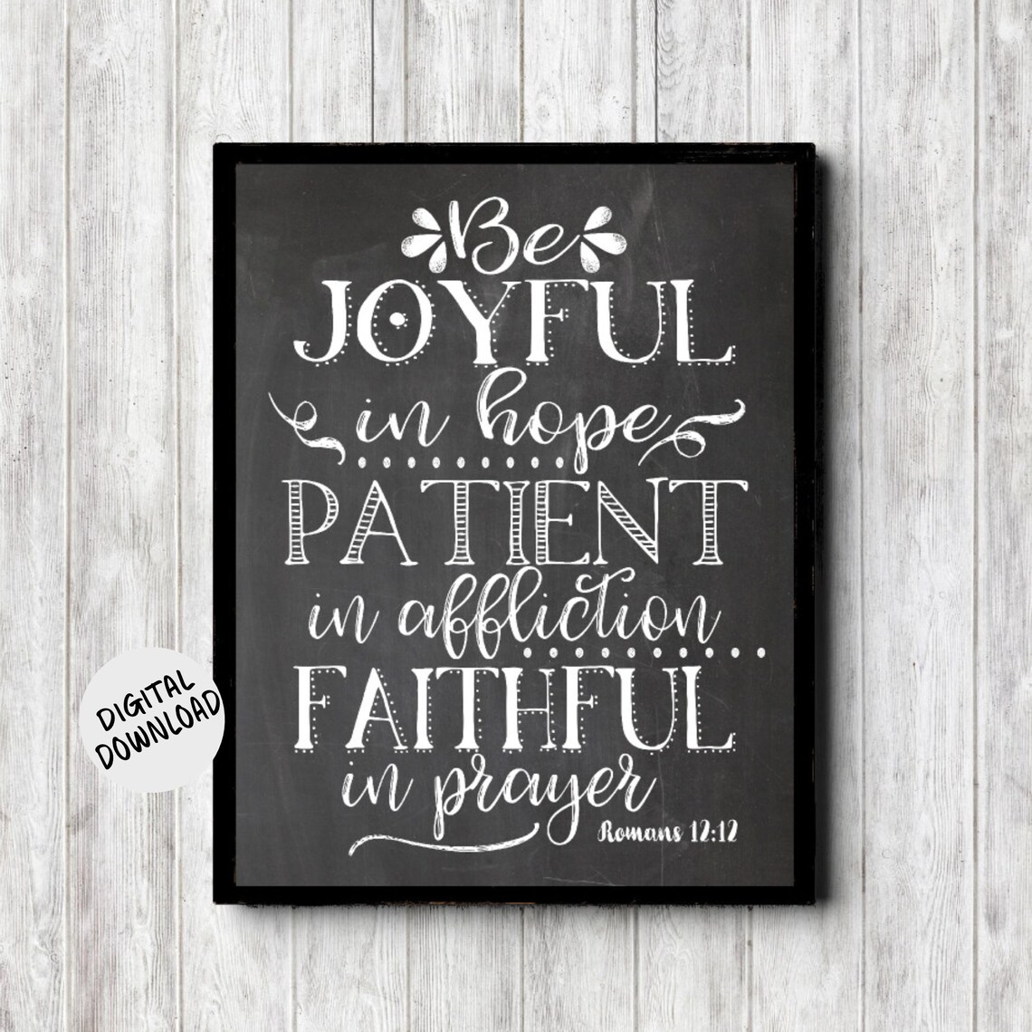 Romans 12:12 Chalkboard Scripture Art Print