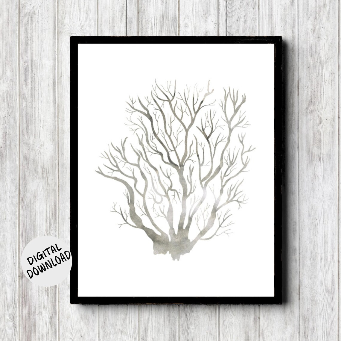 Gray Sea Fan Coral Watercolor Minimalist Coastal Beach House Poster