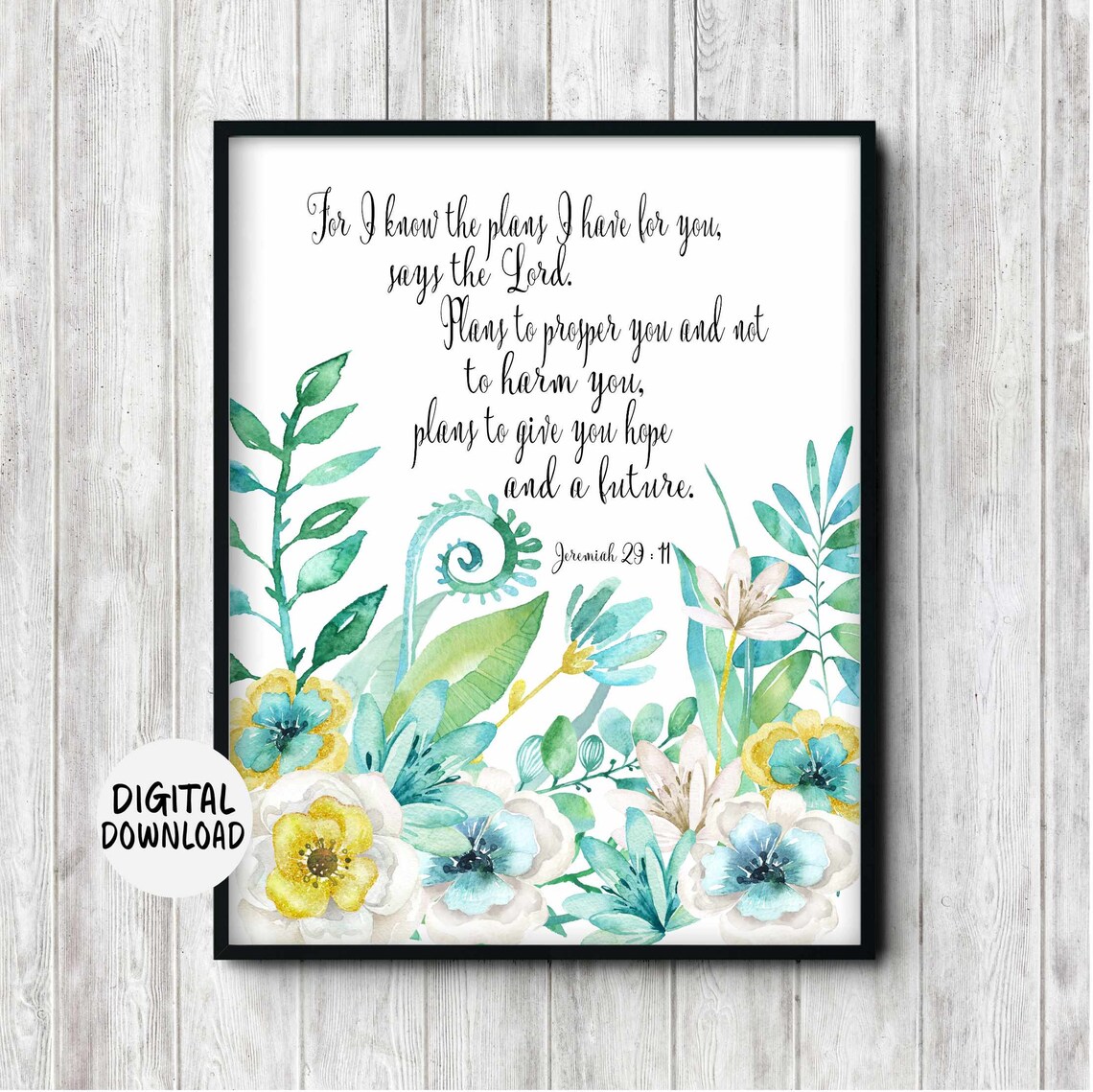 Jeremiah 29:11 Bible Verse Watercolor Flower Art
