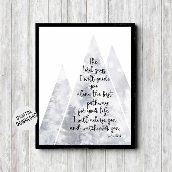 Psalm 32 8 Misty Watercolor Mountain Scripture Bible Verse Poster
