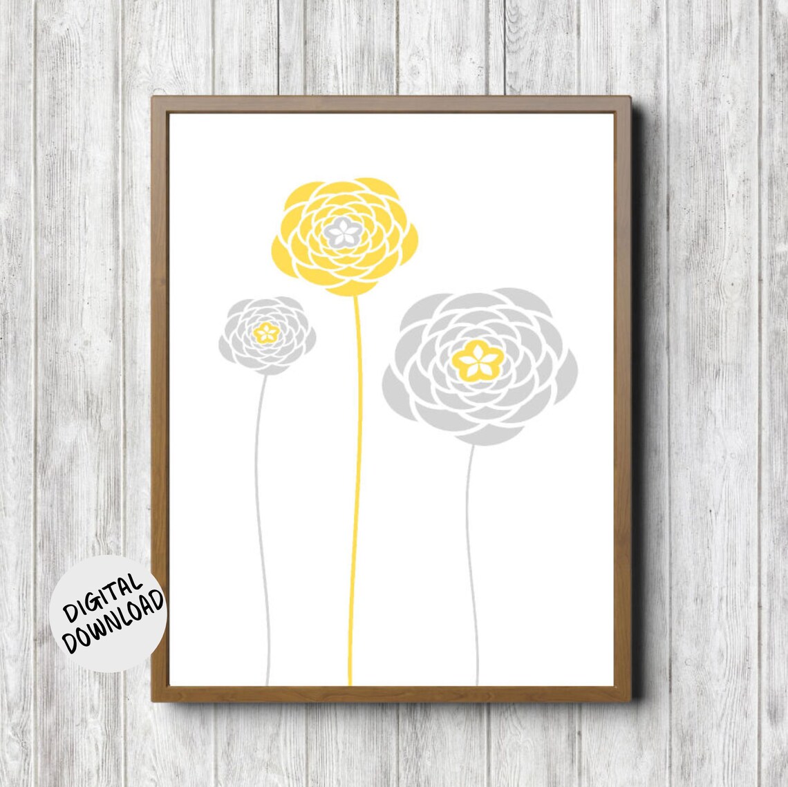 Long Stem Flowers Gray and Yellow Art Print