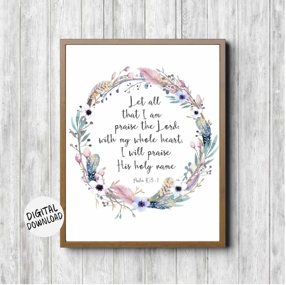 Psalm 103:1 Bible Verse Poster Wreath Praise the Lord Artwork