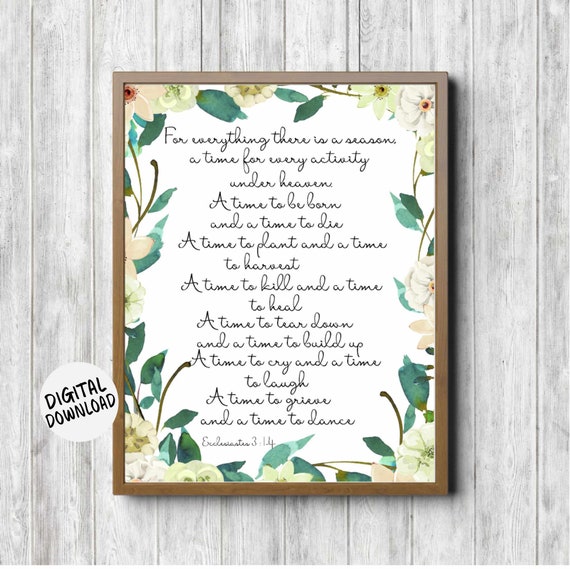 Ecclesiastes 3 1 4 Scripture Wall Art Watercolor Floral Christian Print A Season For Bible Verse Decor