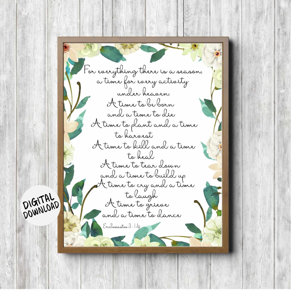 Ecclesiastes 3 1 4 Scripture Wall Art Watercolor Floral Christian Print A Season For Bible Verse Decor