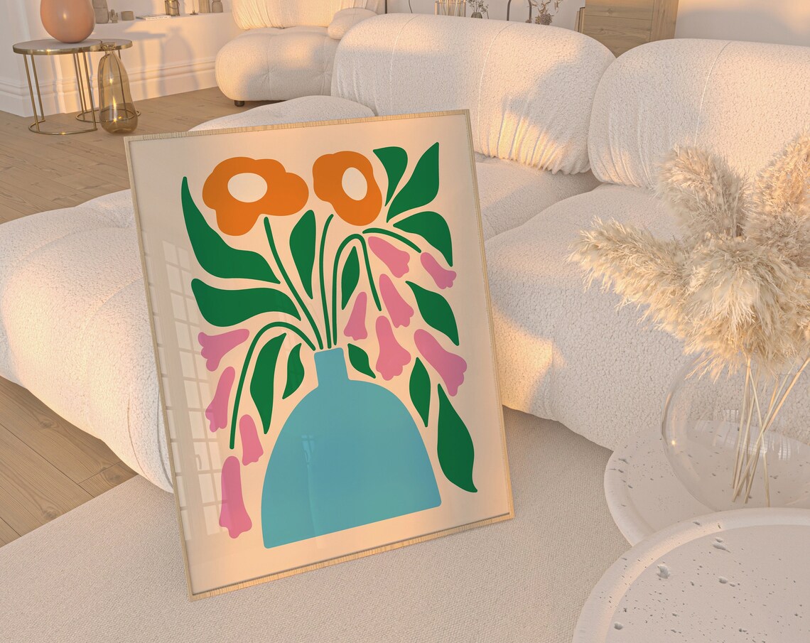 Flowers Boho Art Print, Botanical Living Room Decor
