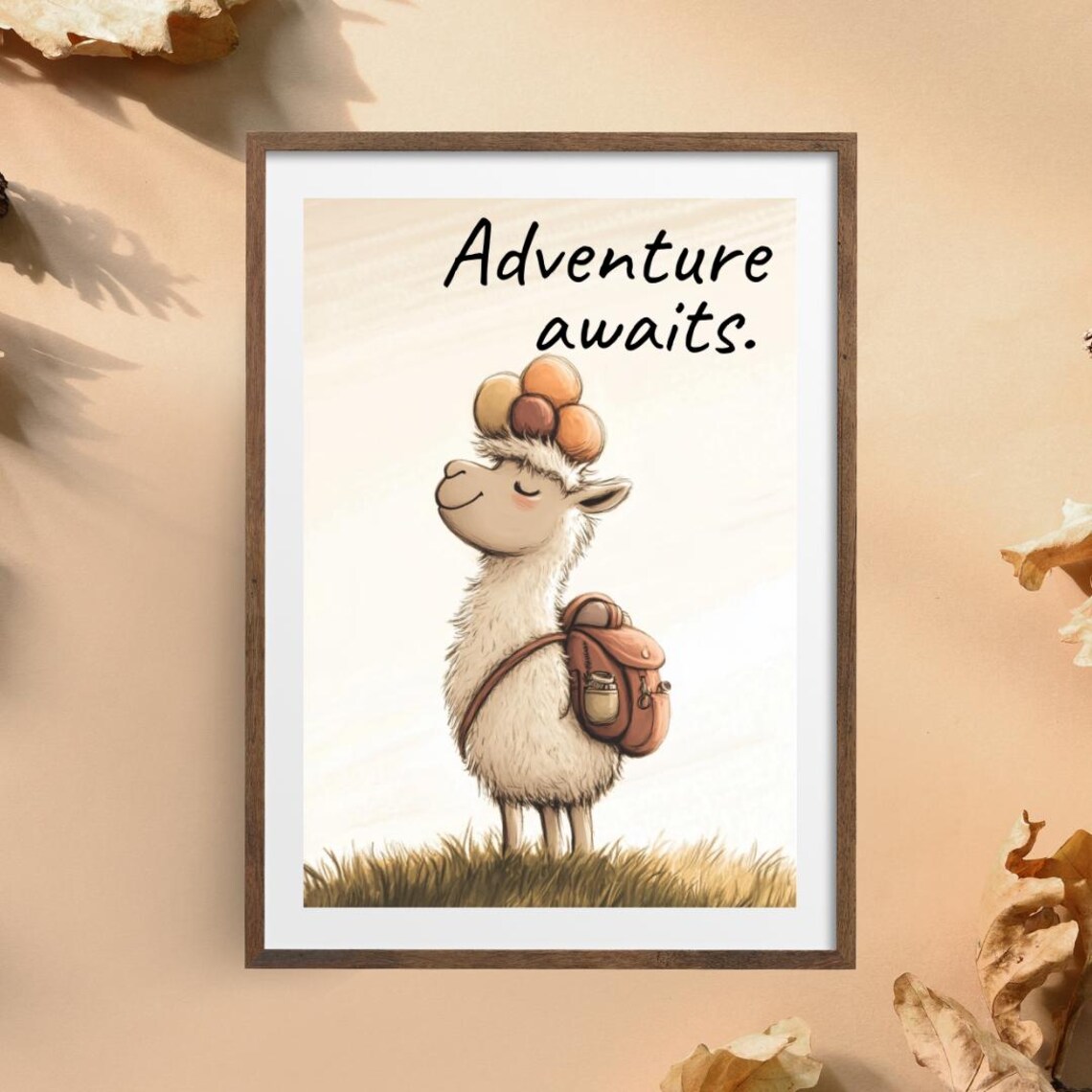 Alpaca Adventure Awaits Poster Backpacking Llama Nursery Wanderlust Art