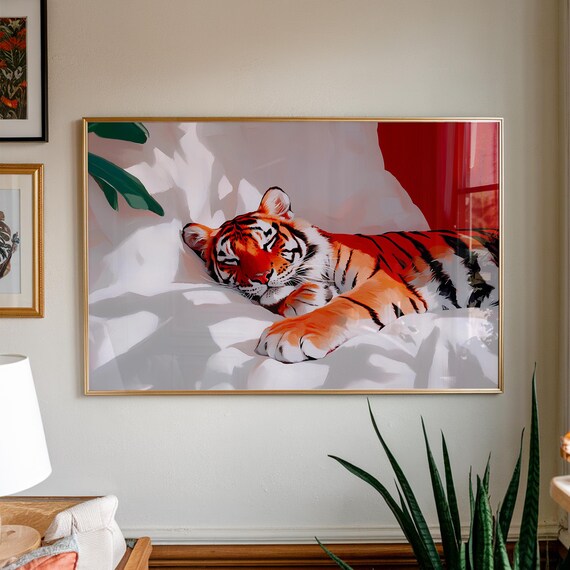 Tiger Poster Bedroom Wall Decor Dopamine Maximalist Art Red Livingroom Trendy Prints