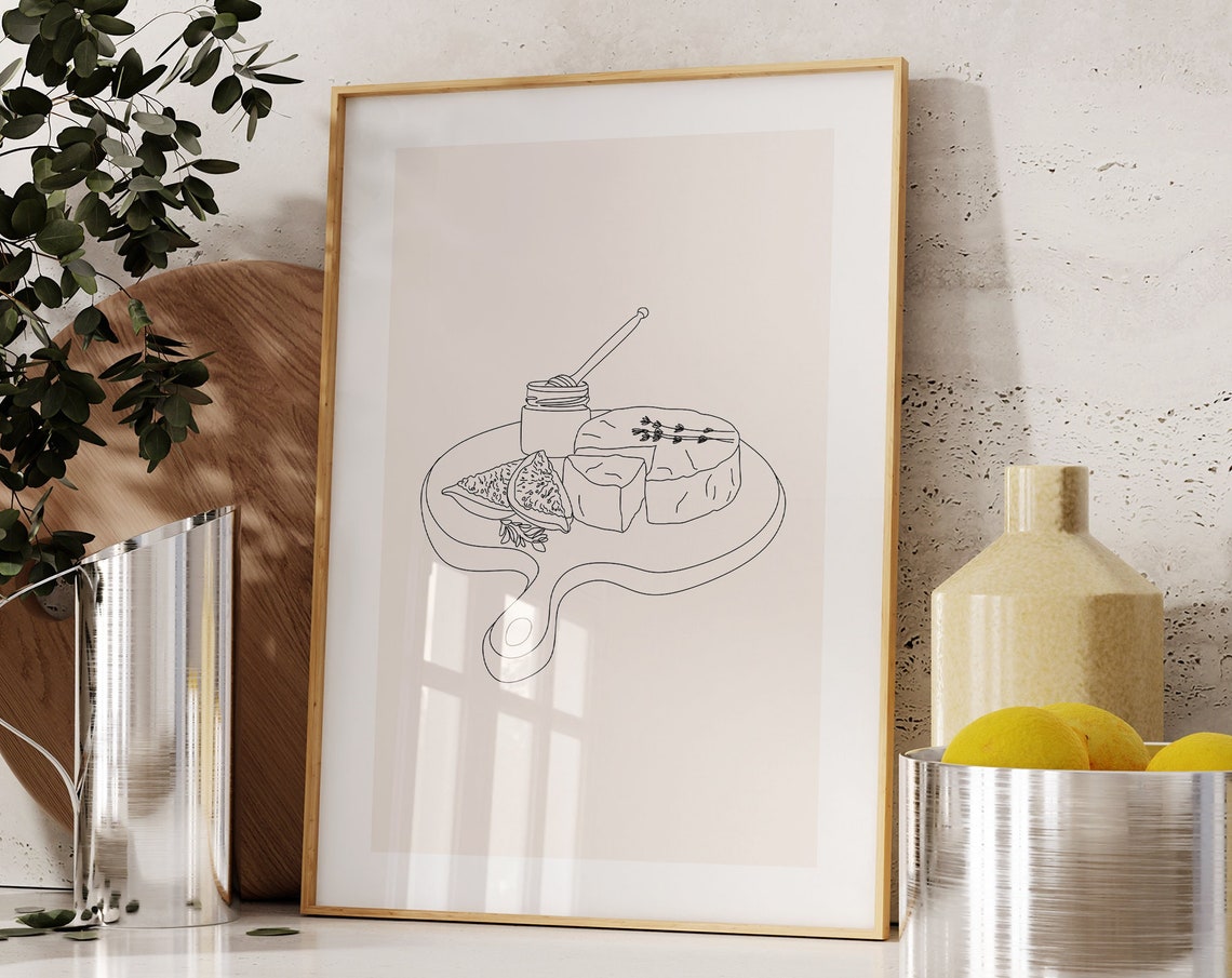 Le Fromage Cheese Art Print Cheese Board Print Aesthetic Kitchen Decor Minimalist Food Drink Line Print Kitchen Wall Art - Image 4