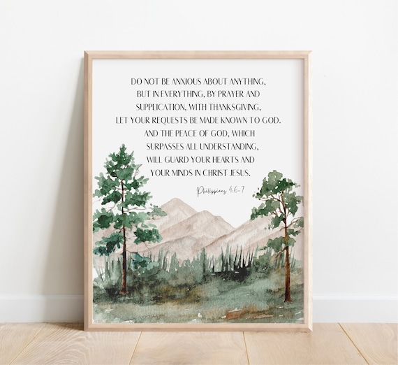 Philippians 4 6-7 Do Not Be Anxious Scripture Watercolor Mountain Poster