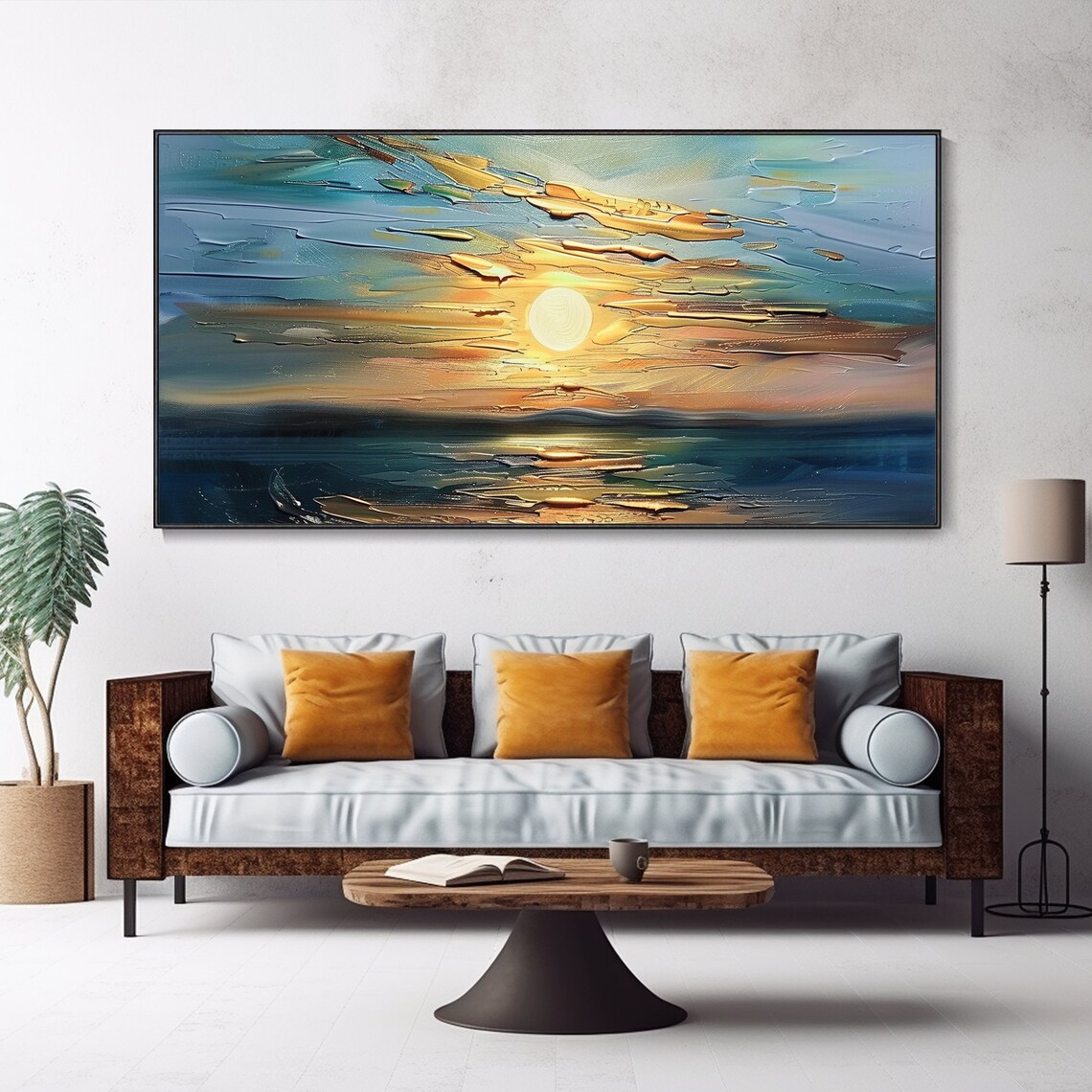 Golden Dusk Seascape, Oil-Painting-Style Art Print - Image 3