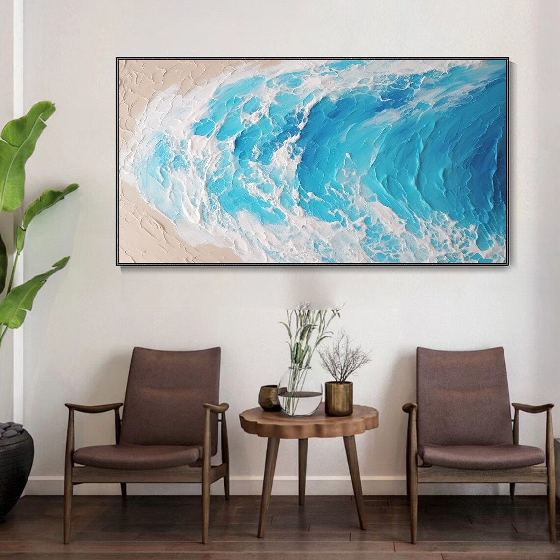 Turquoise Ocean Wave Aerial View Crashing Beach Surf Oil Painting Poster - Image 2