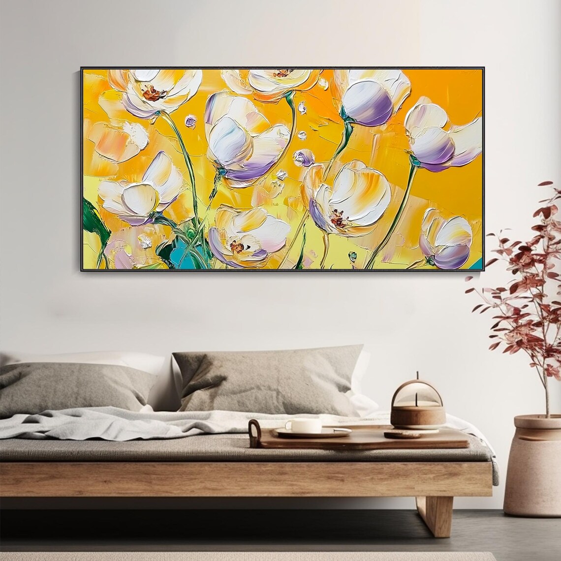 White Tulips On Golden Yellow Background Floral Wall Art Poster - Image 5