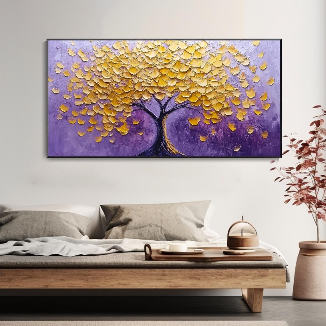 Golden Tree On Purple Background Textured Botanical Art Poster - Image 5
