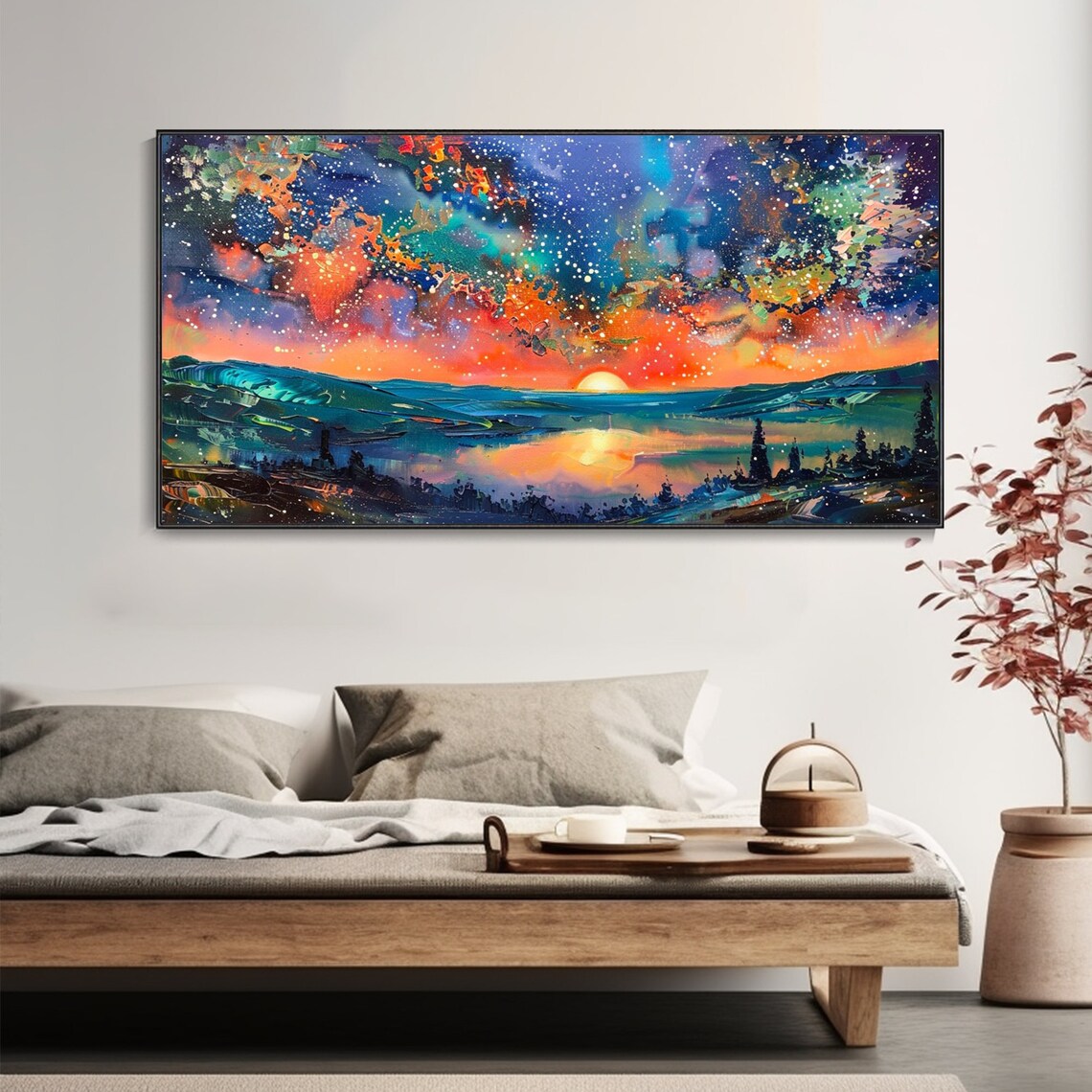 Abstract Dreamscape Star Aurora Landscape Wall Art Original Forest Lake Oil Painting Bedroom Wall Decor Housewarming Gift Mysterious - Image 2