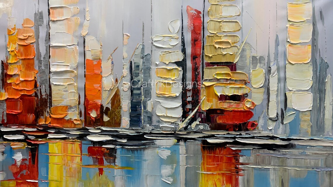 Abstract City Skyline Sunset Reflections Modern Urban Art Poster - Image 5