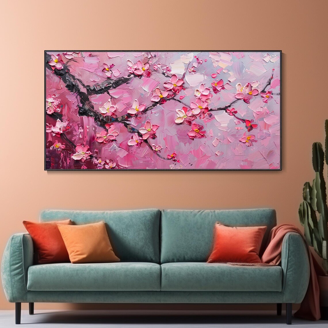 Cherry Blossom Landscape Oil Painting Art Print - Image 5